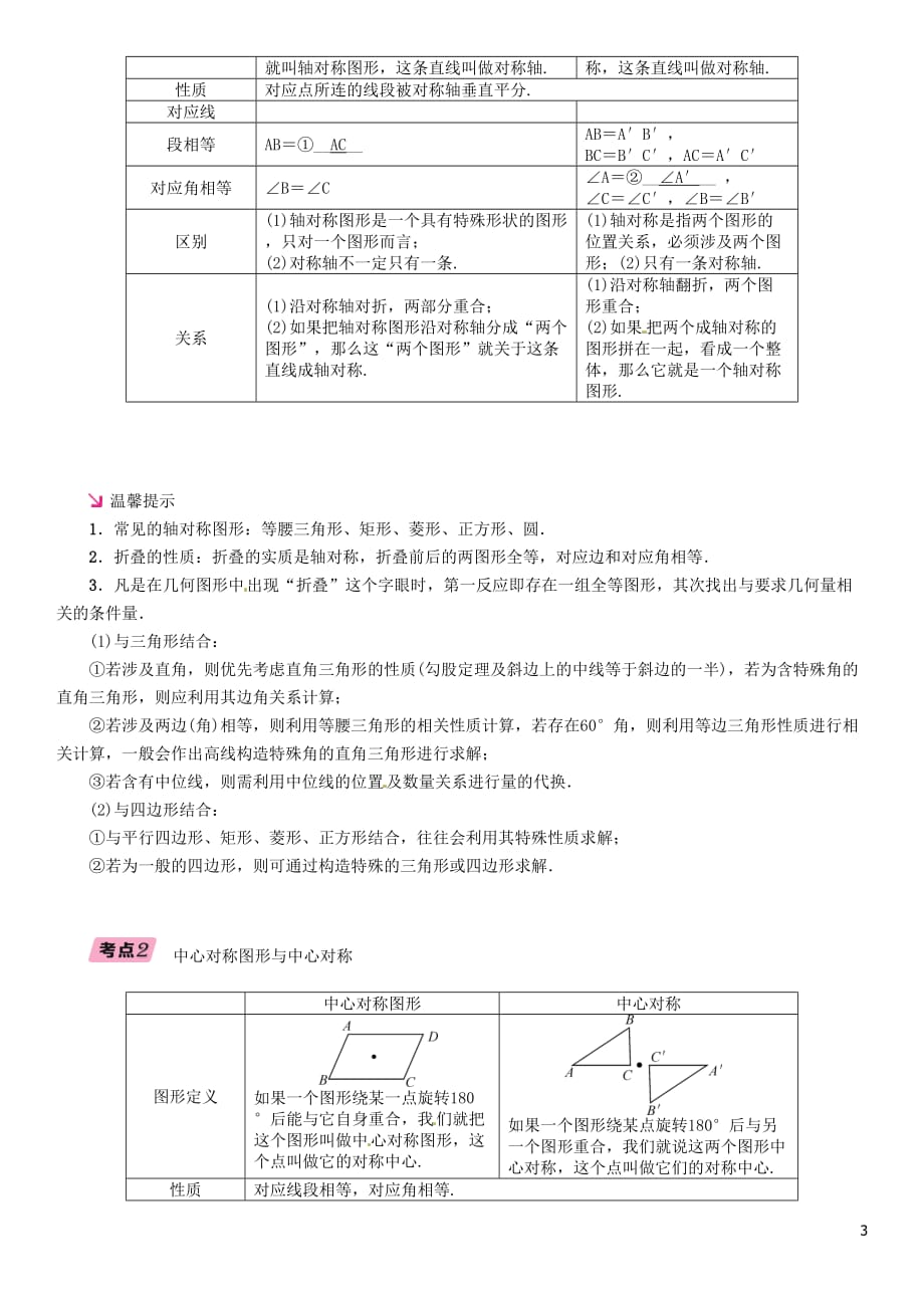 （贵阳专版）2019届中考数学总复习 第一部分 教材知识梳理 第6章 图形的变化 第1节 图形的对称与折叠（精讲）试题_第3页