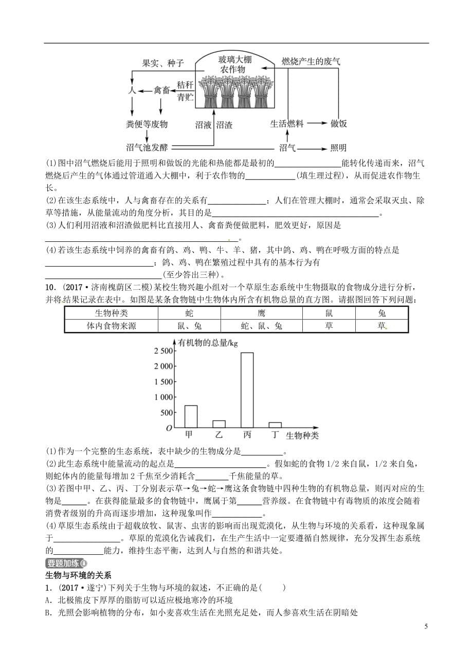 （泰安专版）2018中考生物总复习 第一单元 第二章 了解生物圈实战演练_第5页