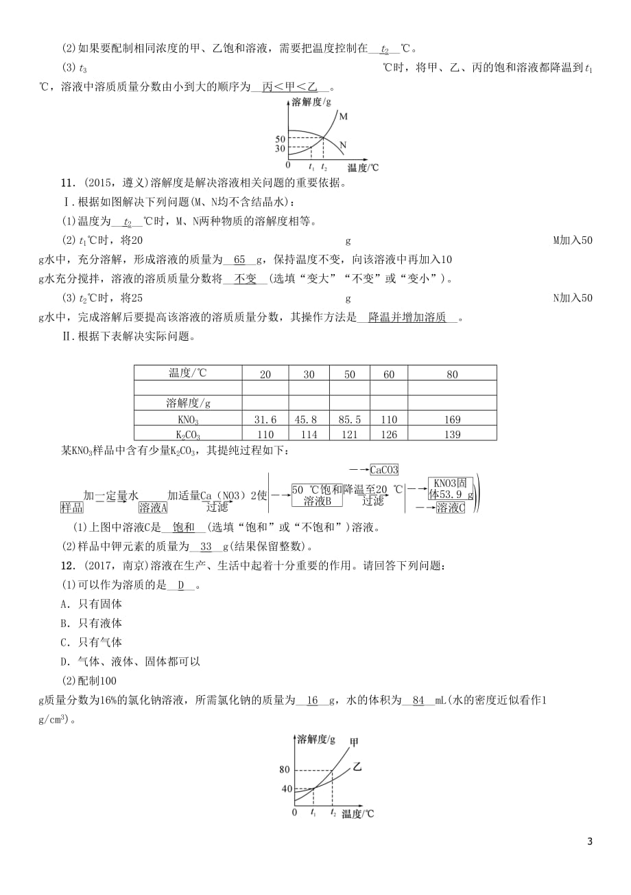 （遵义专版）2018中考化学总复习 第1编 教材知识梳理 第6章 溶解现象（精讲）练习_第3页