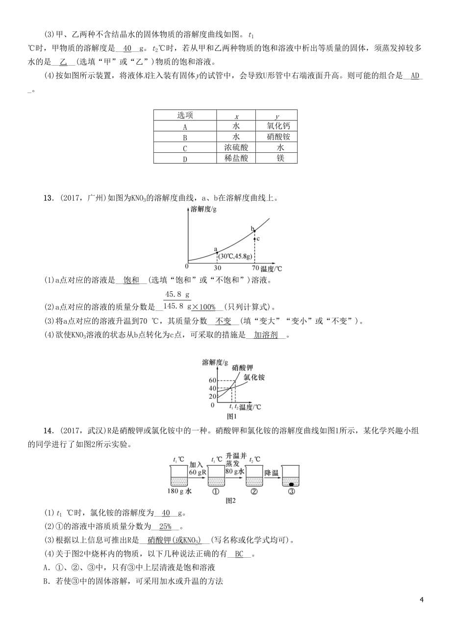 （遵义专版）2018中考化学总复习 第1编 教材知识梳理 第6章 溶解现象（精讲）练习_第4页