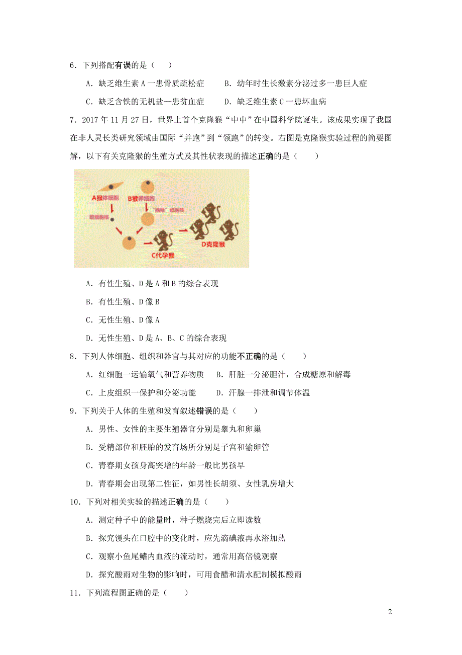 湖南省益阳市梅城中学2019年中考生物模拟试题_第2页