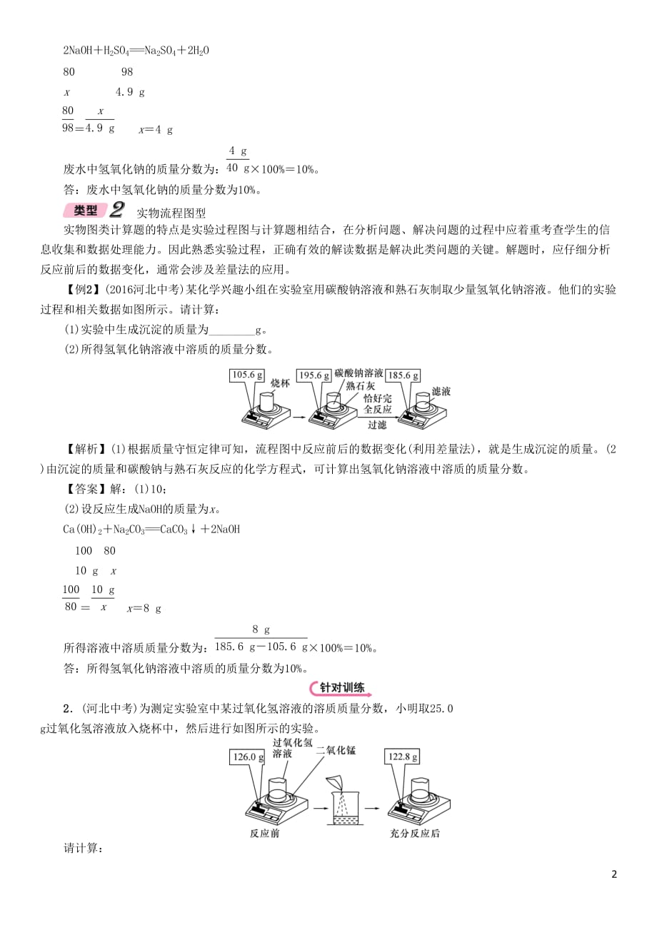 （河北专版）2018届中考化学复习 第二编 重点题型突破篇 专题9 综合计算题（精讲）练习_第2页