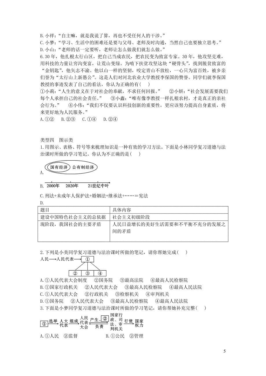 陕西省2019年中考政治总复习 第二部分 题型专项训练 题型一 模块二 特殊题型_第5页