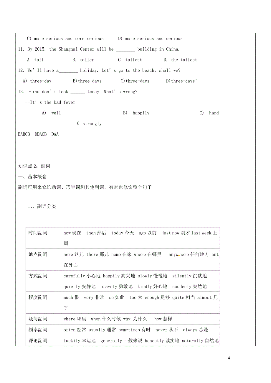 （通用版）2019中考英语二轮复习 形容词和副词讲义_第4页