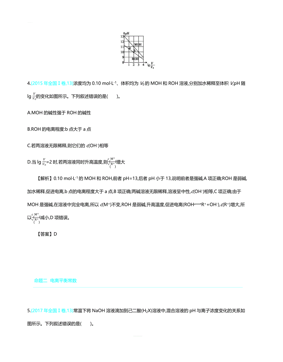 2020届全国高考化学：第八单元  主题20  弱电解质的电离学案 含答案_第3页