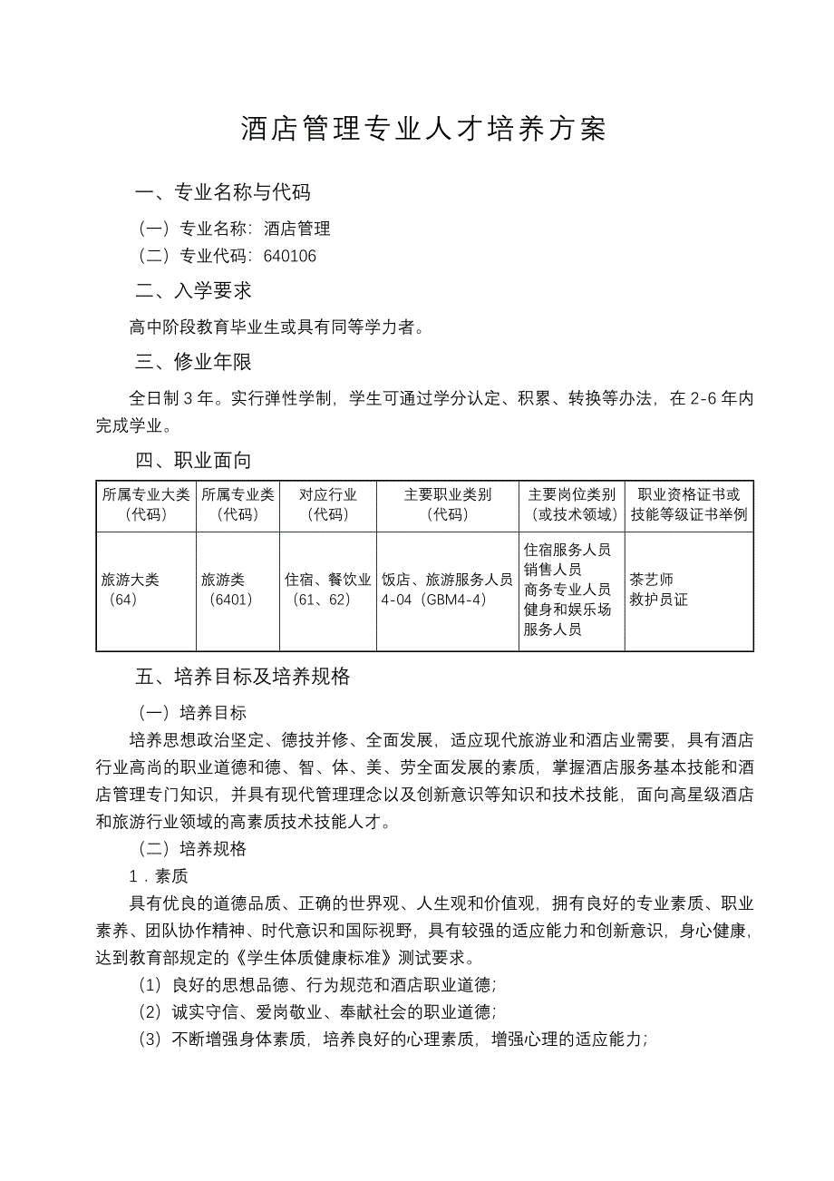 酒店管理专业人才培养方案12_第1页