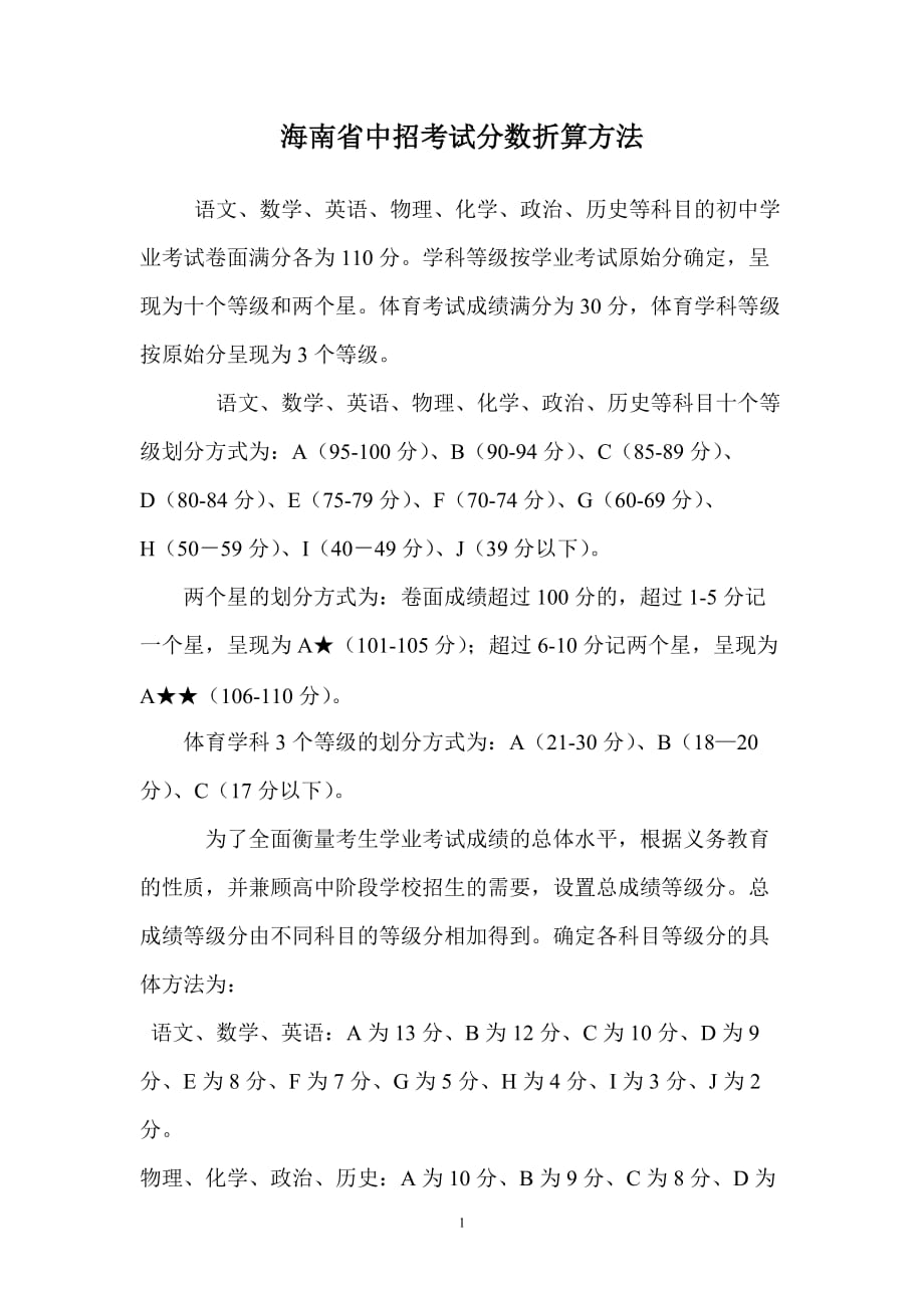 海南省中招考试分数折算方法_第1页