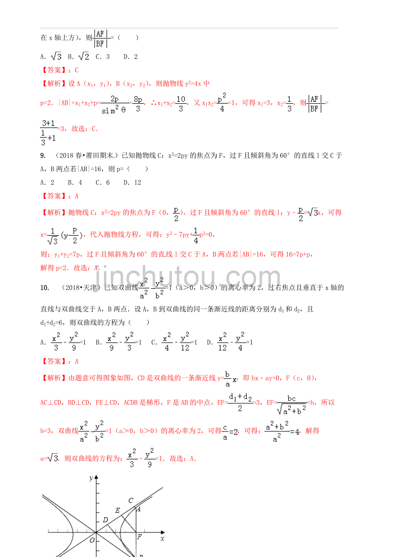 2019年高考数学艺术生百日冲刺专题13双曲线与抛物线测试题 含答案解析_第3页