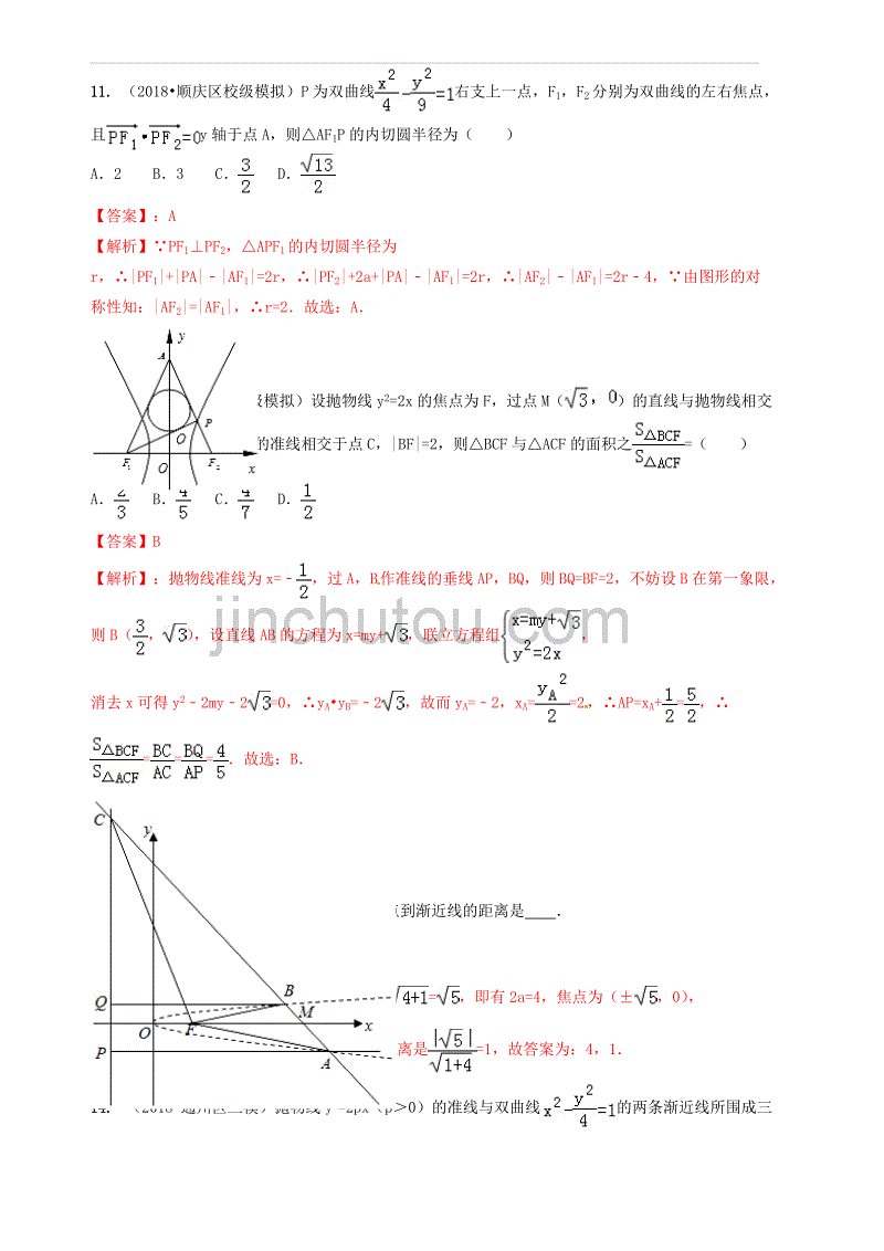 2019年高考数学艺术生百日冲刺专题13双曲线与抛物线测试题 含答案解析_第4页