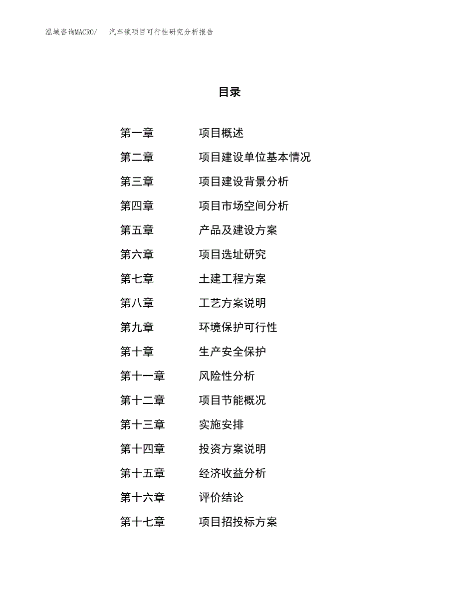 项目公示_汽车锁项目可行性研究分析报告.docx_第1页