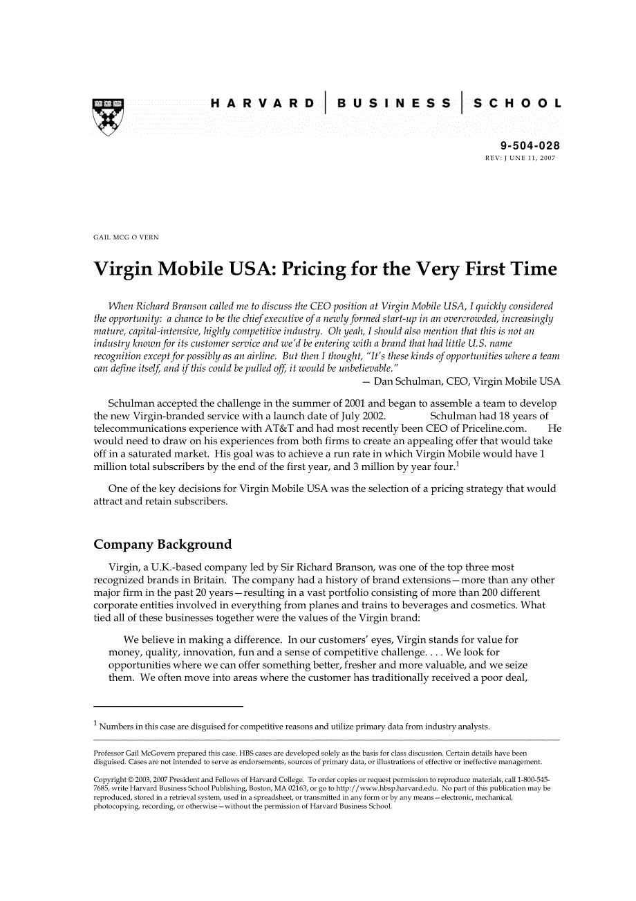 哈佛案例分析Virgin-Mobile-USA---Pricing-for-the-Very-First-Time----2007_第1页