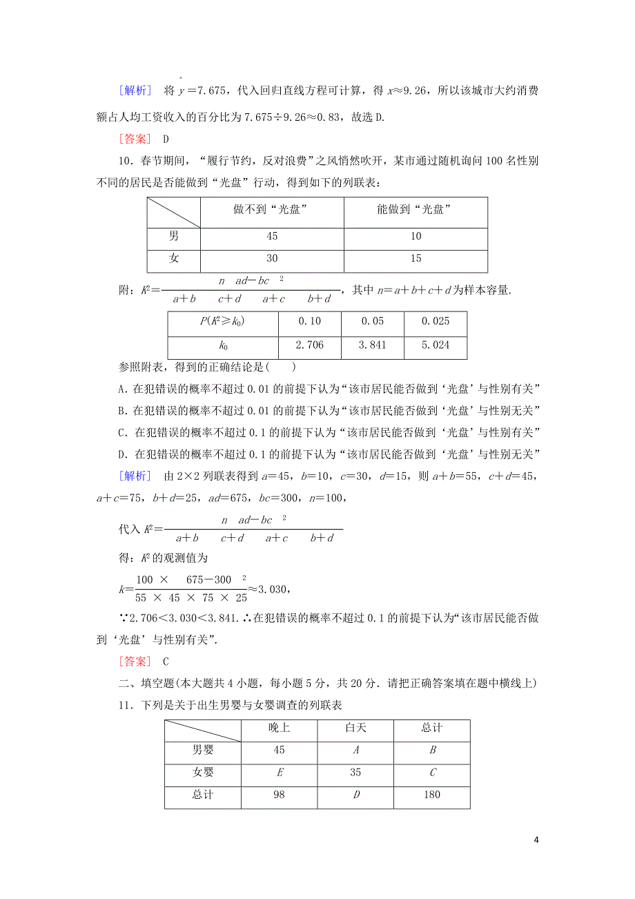 2018-2019年高中数学 第三章 统计案例质量检测 新人教a版选修2-3_第4页