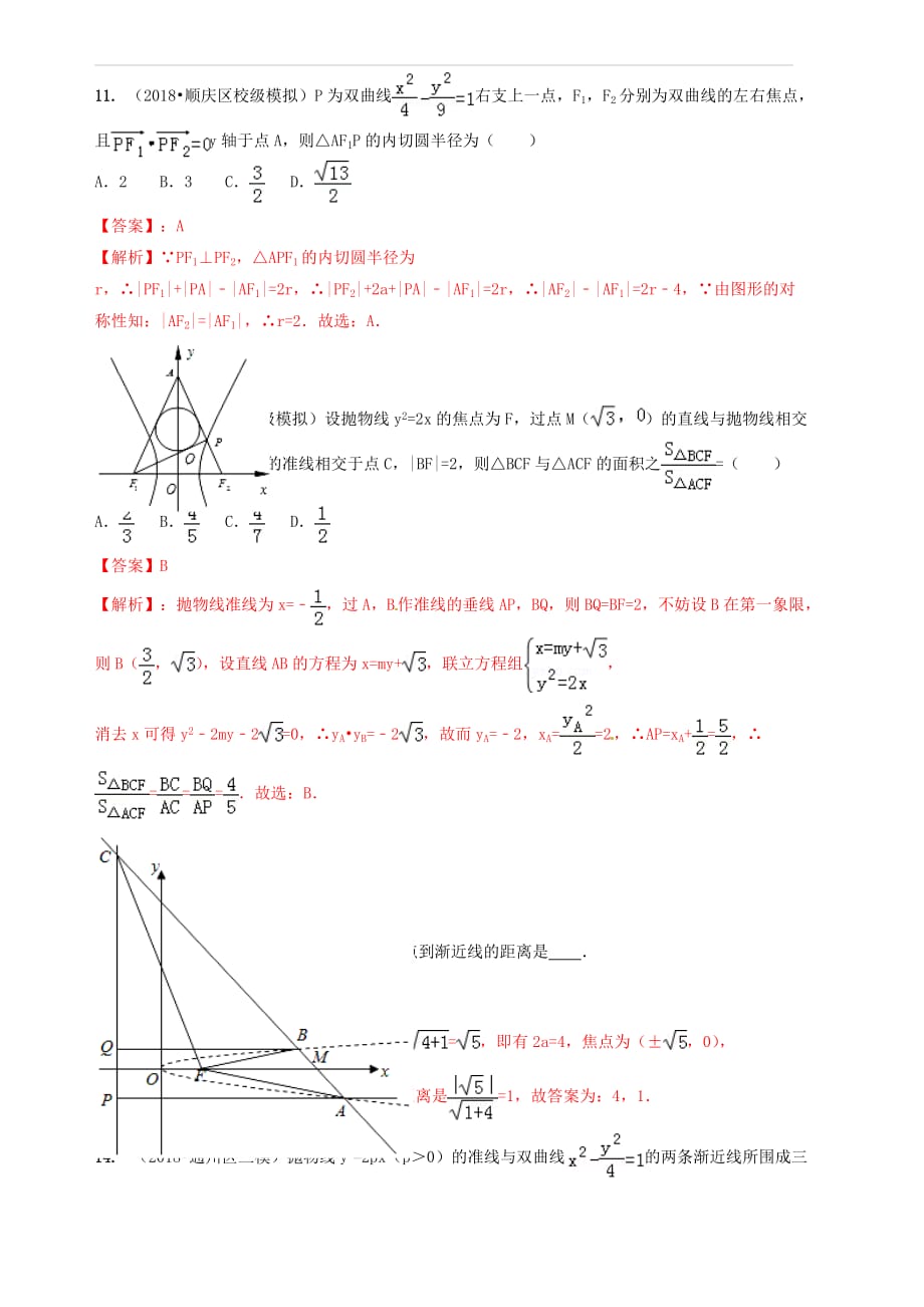 2019年高考数学艺术生百日冲刺专题13双曲线与抛物线测试题 含答案解析_第4页