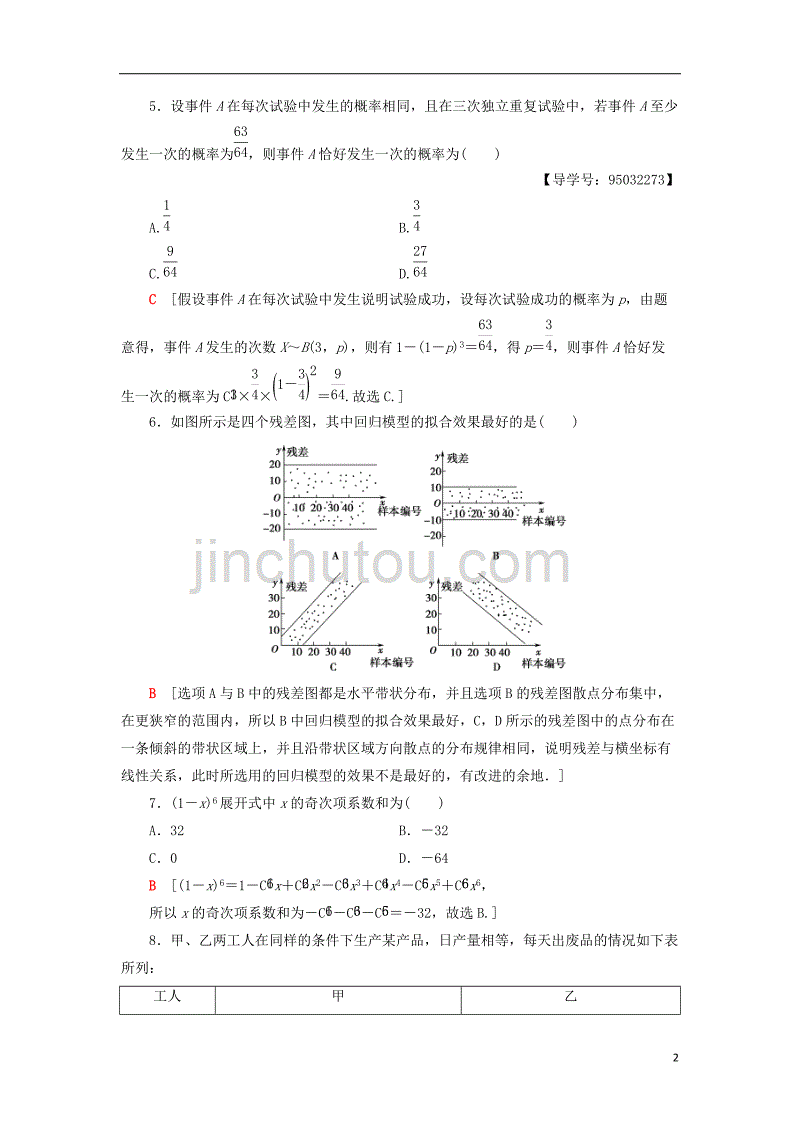 2018年秋高中数学 模块综合测评 新人教a版选修2-3_第2页