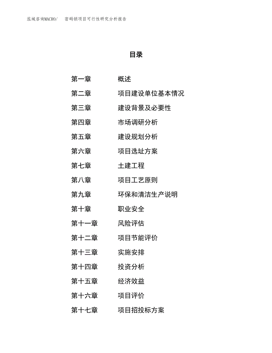 项目公示_密码锁项目可行性研究分析报告.docx_第1页