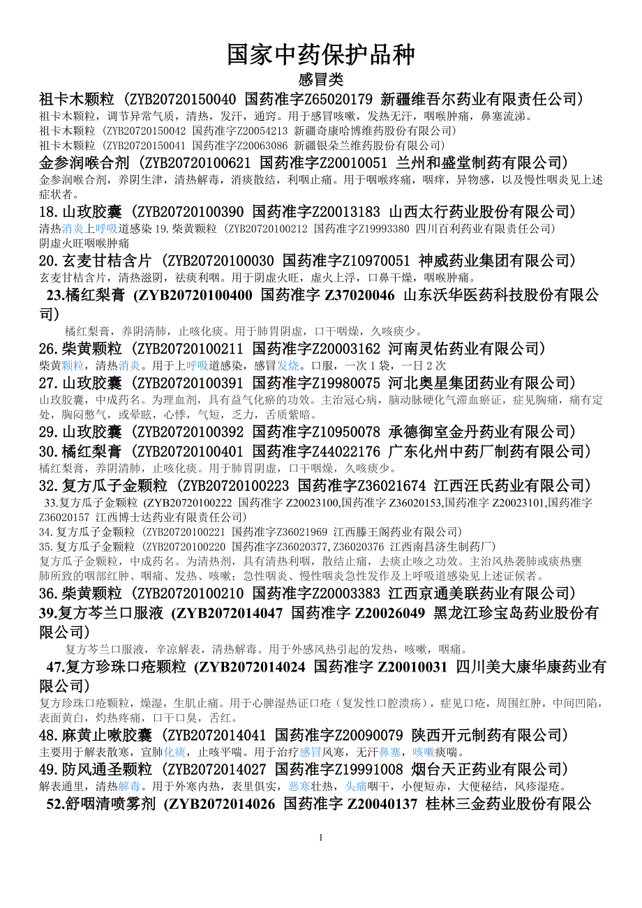 国家中药保护品种_第1页