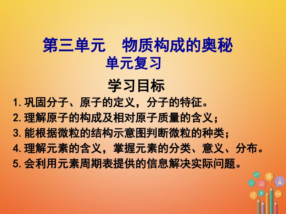 2018届九年级化学上册 第三单元 物质构成的奥秘复习课件 （新版）新人教版_第1页