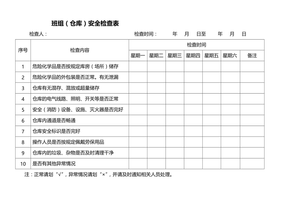 班组（仓库）安全检查表_第1页