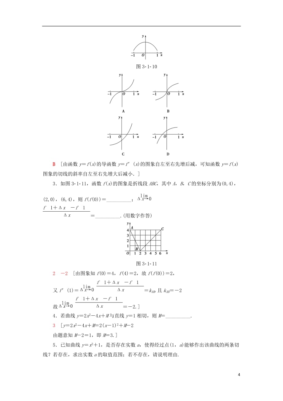 2018年秋高中数学 课时分层作业14 导数的几何意义 新人教a版选修1-1_第4页