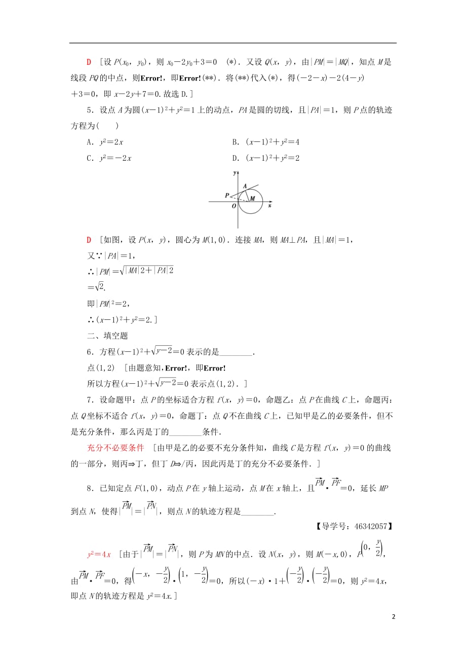 2018年秋高中数学 课时分层作业6 曲线与方程 新人教a版选修2-1_第2页