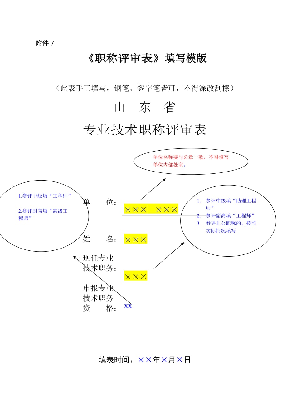 山东《职称评审表》填写模版_第1页