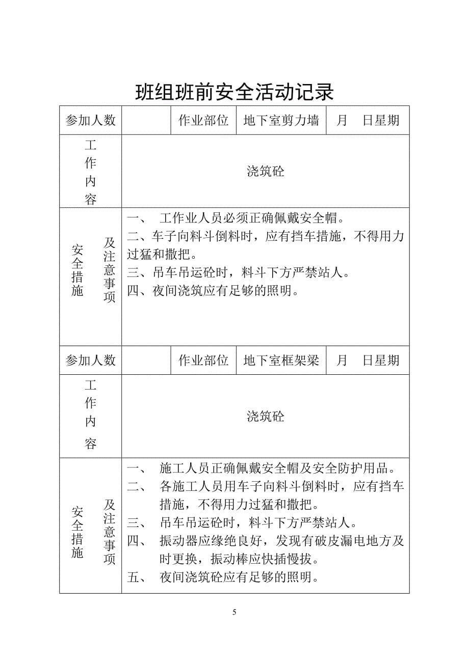 班组班前安全活动记录1_第5页