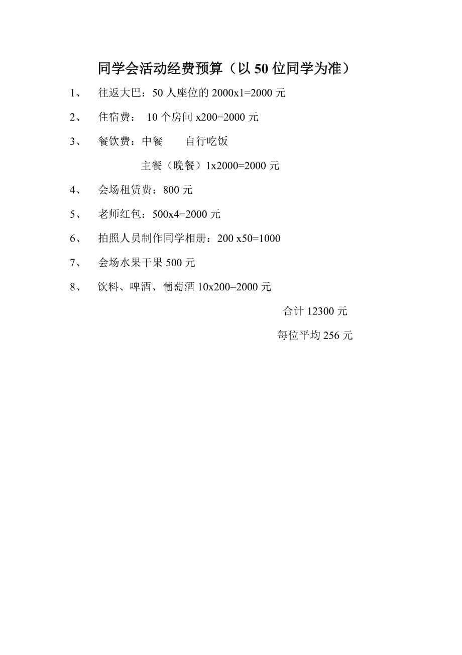 同学会活动经费预算_第1页