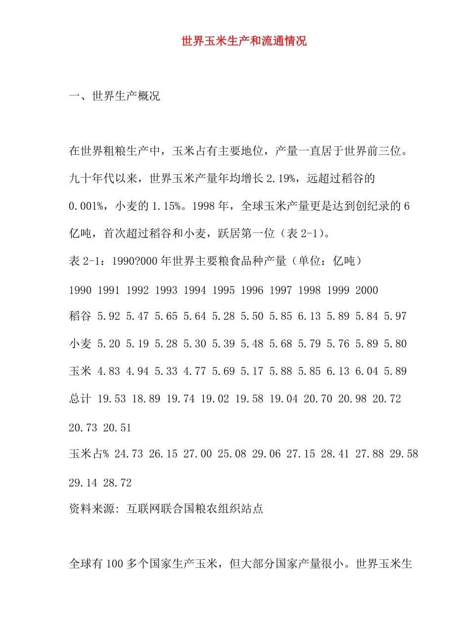 世界玉米生产和消费概况_第1页