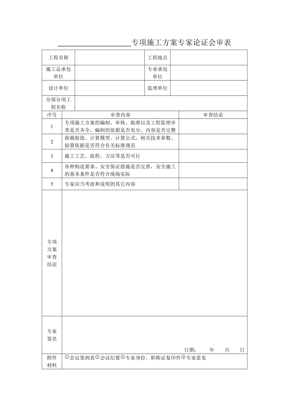 专项施工方案专家论证会审表_第1页