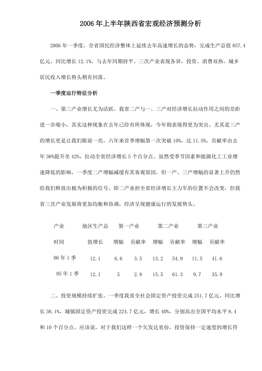 某某年上半年陕西省宏观经济预测分析_第1页