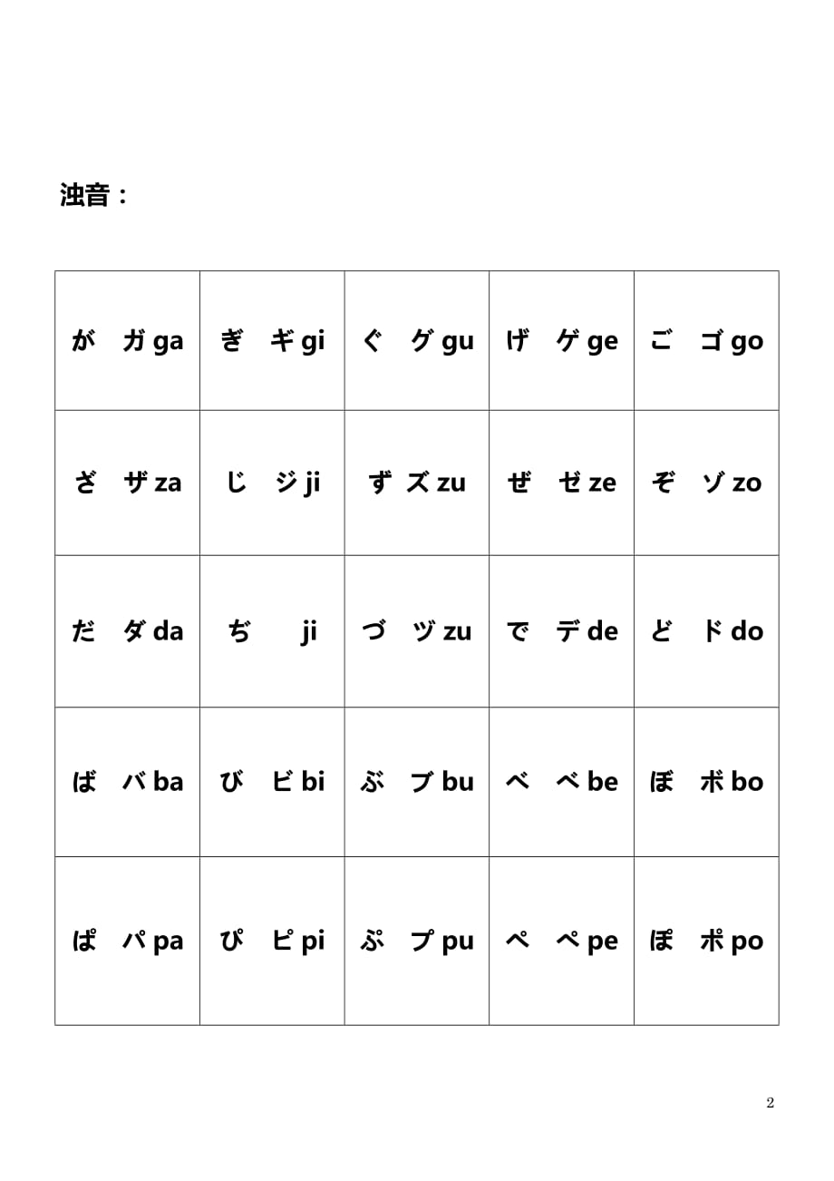 日语五十音图及浊音、拗音_第2页