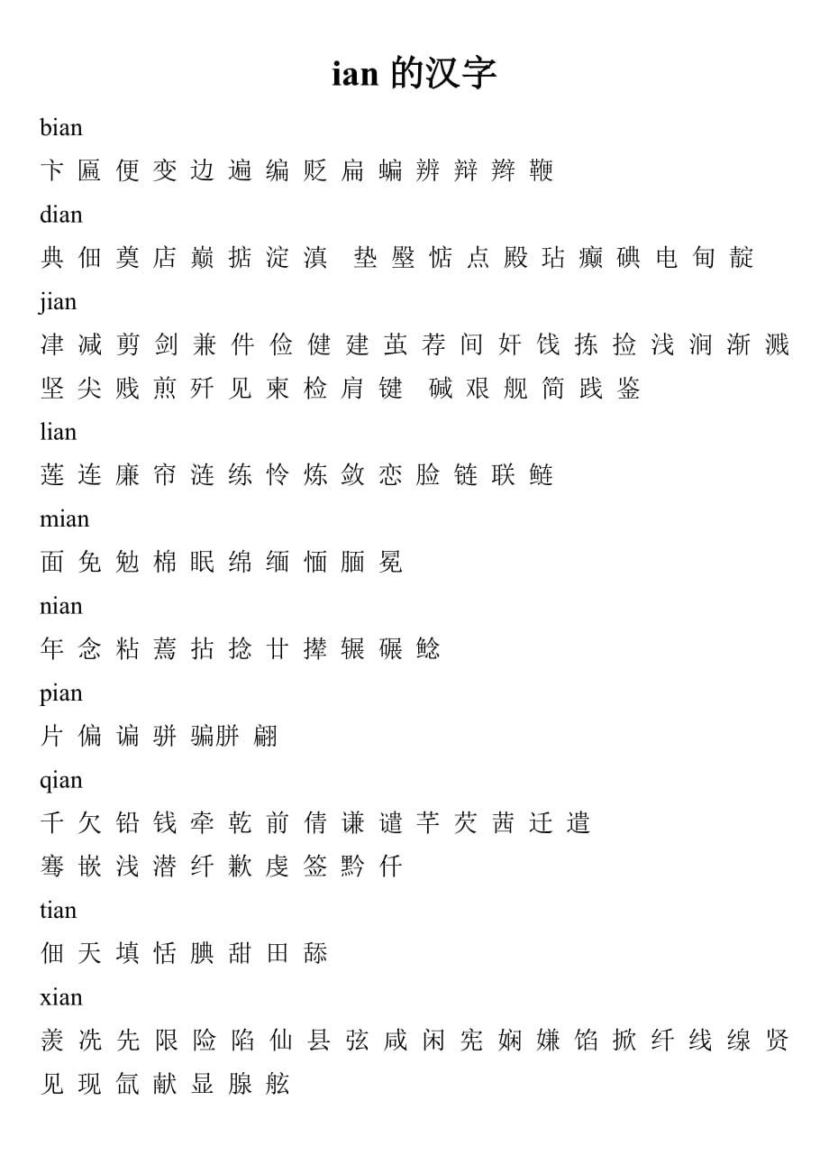 拼音ian易混汉字_第1页