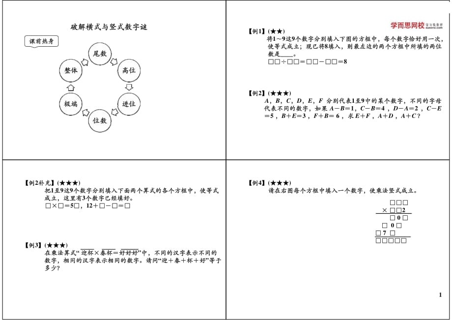 四年级奥数-破解横式与竖式数字谜_第1页