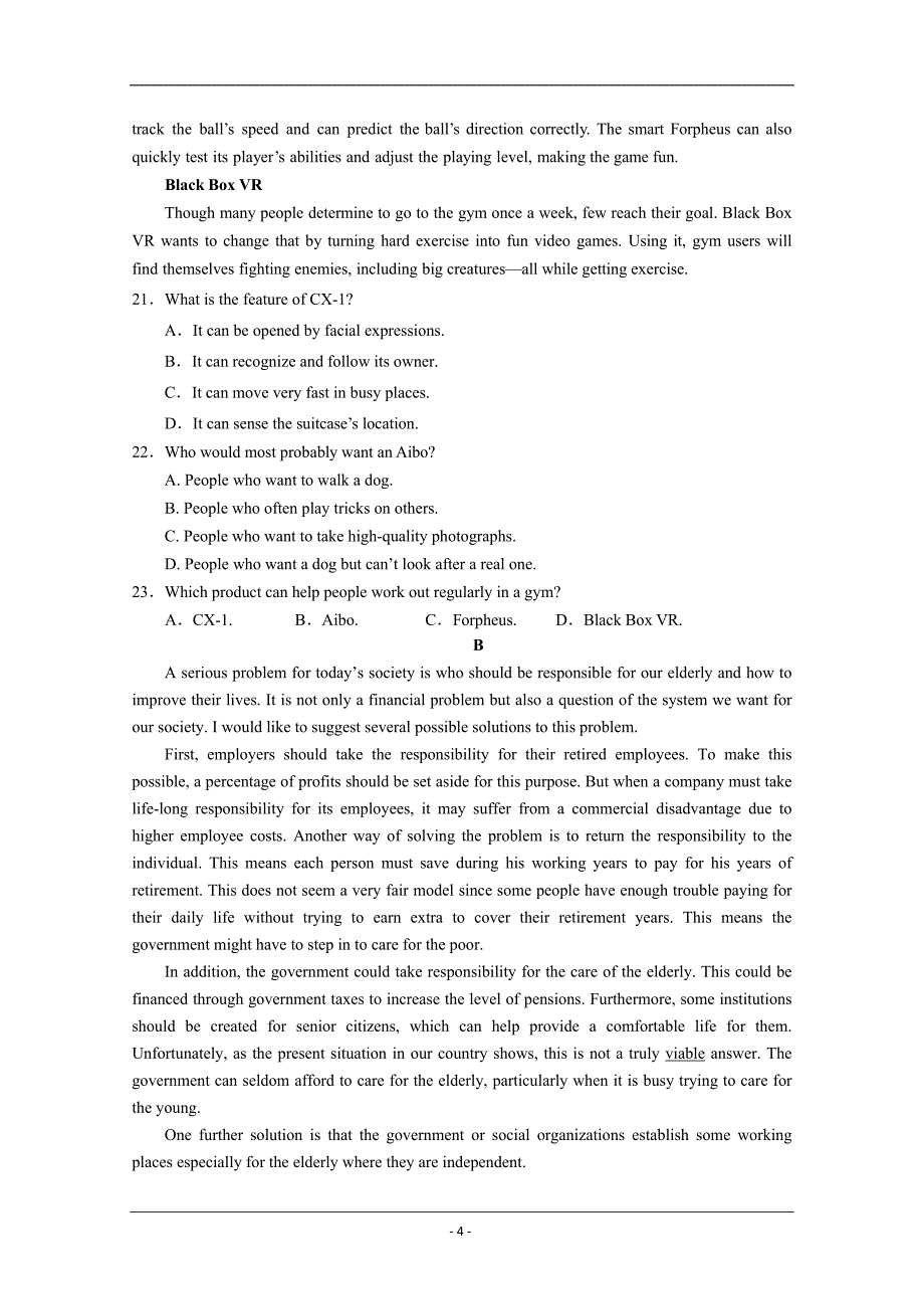 山东省2018-2019高三上学期期中质量监测英语试卷 Word版含答案_第4页