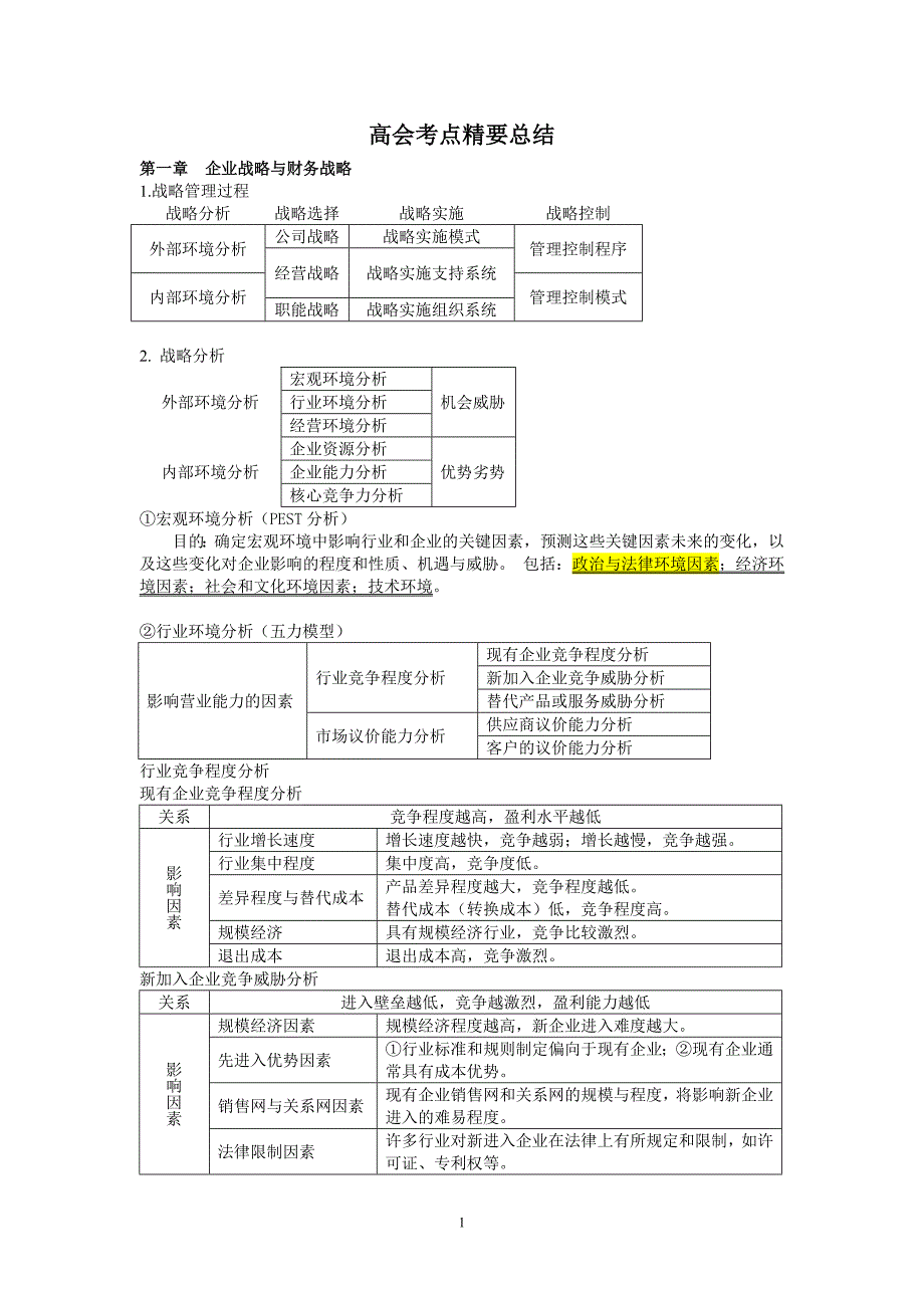 高级财务会计及管理知识分析考点总结_第1页