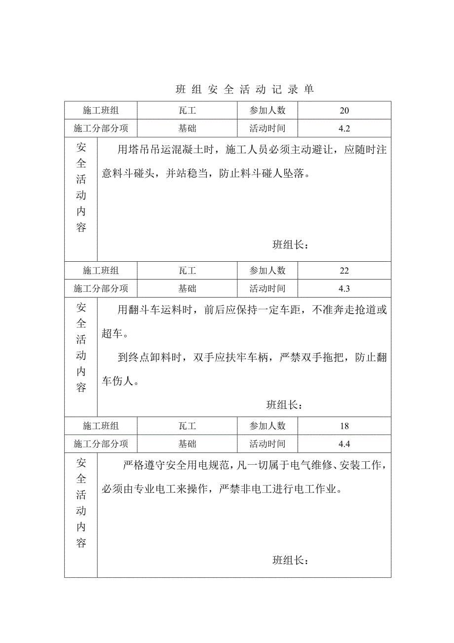 瓦工班组安全活动记录_第5页