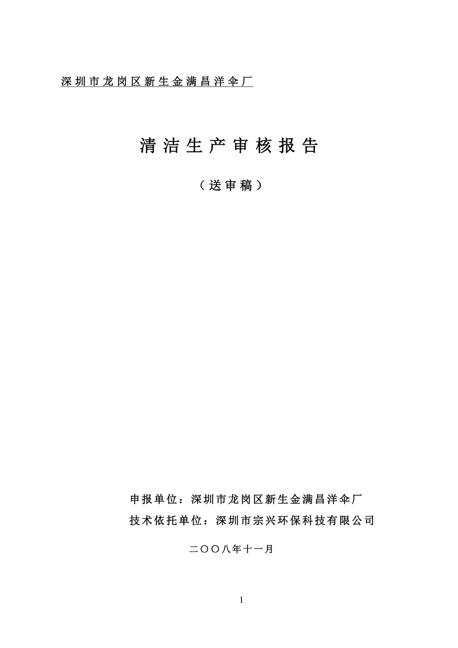 洋伞厂清洁生产审核报告_第1页