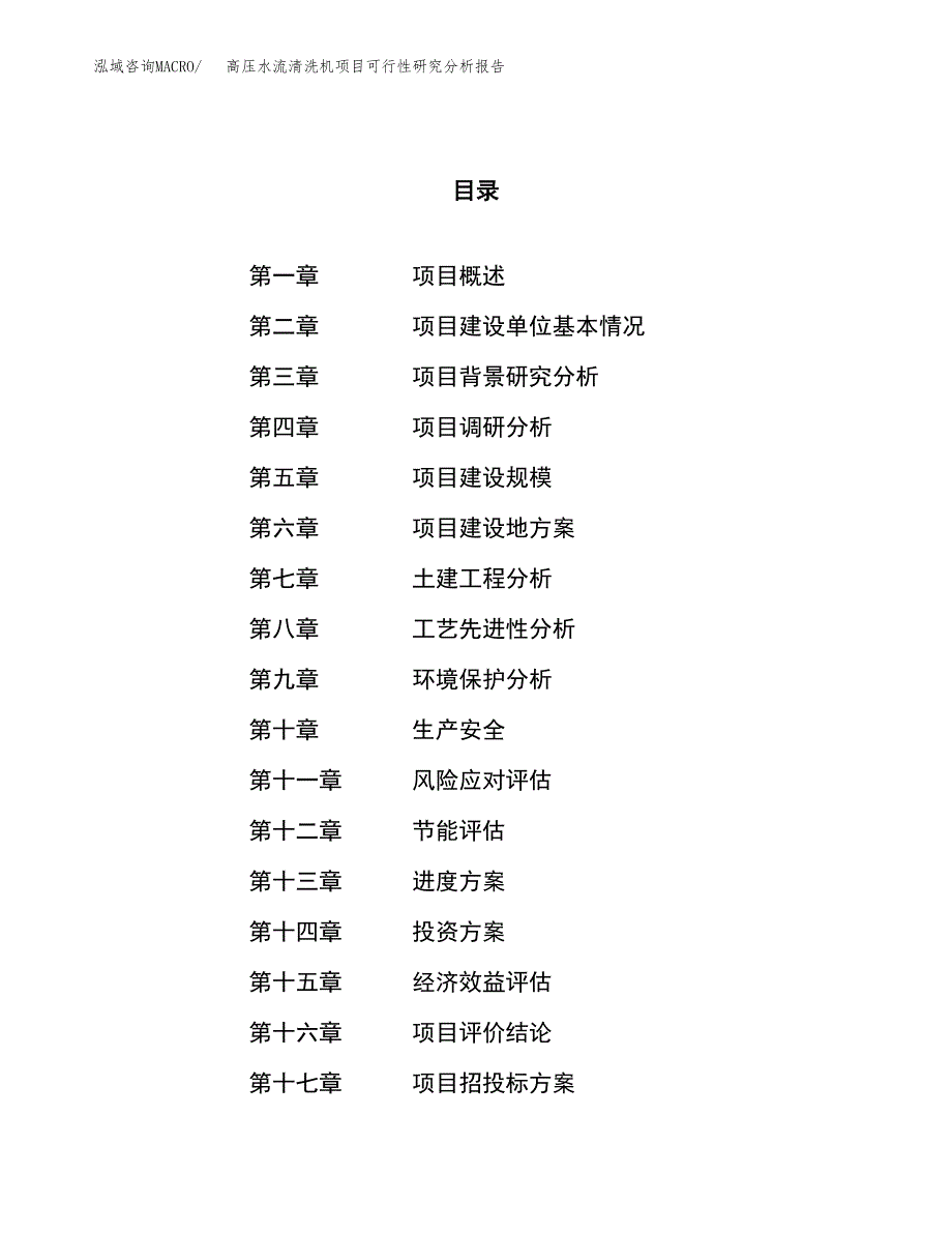 项目公示_高压水流清洗机项目可行性研究分析报告.docx_第1页