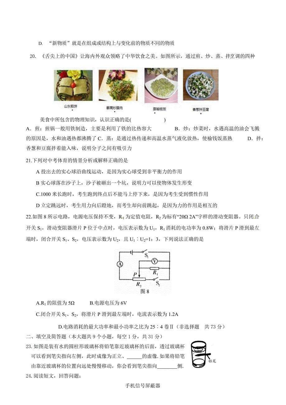 河北省武邑中学2019届九年级下学期第一次月考理科综合试题（含答案）_第5页