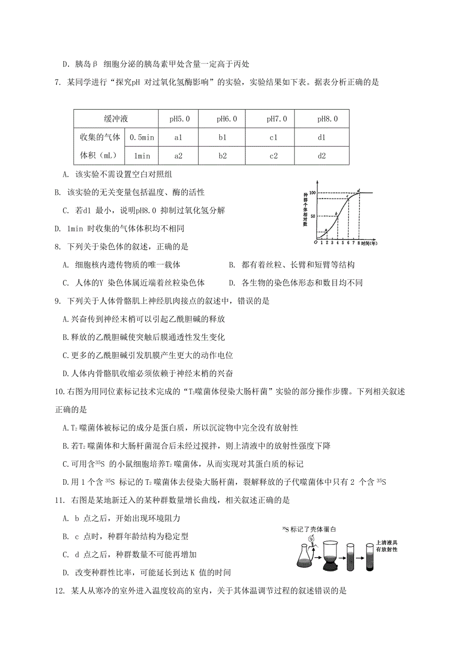 浙江省2019届高三下学期选考模拟训练（一）生物试题（含答案）_第2页