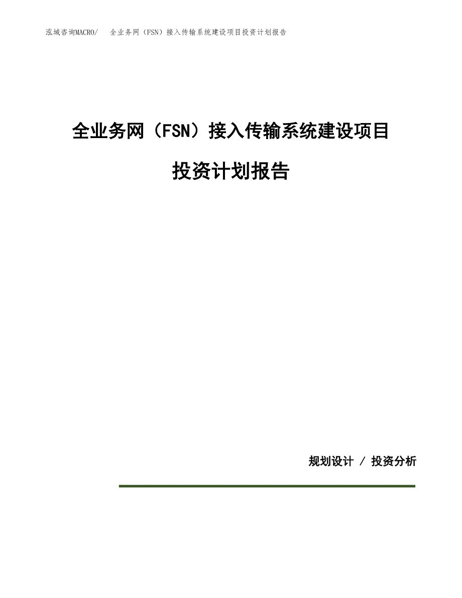 全业务网（FSN）接入传输系统建设项目投资计划报告.docx_第1页