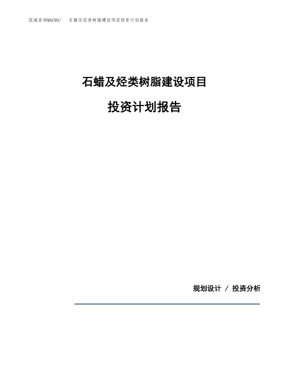 石蜡及烃类树脂建设项目投资计划报告.docx_第1页