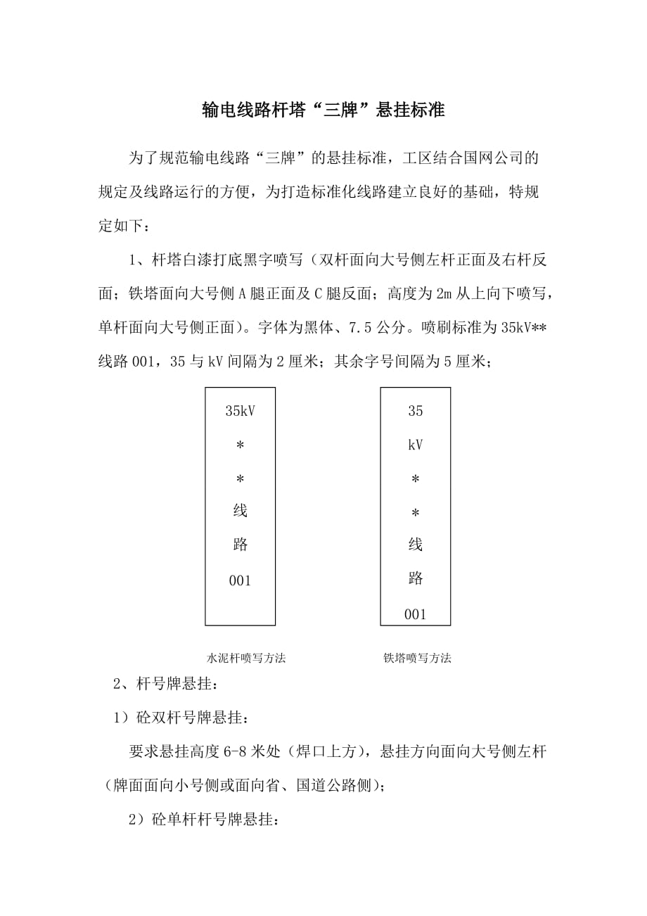 输电线路杆塔“三牌”悬挂标准_第1页