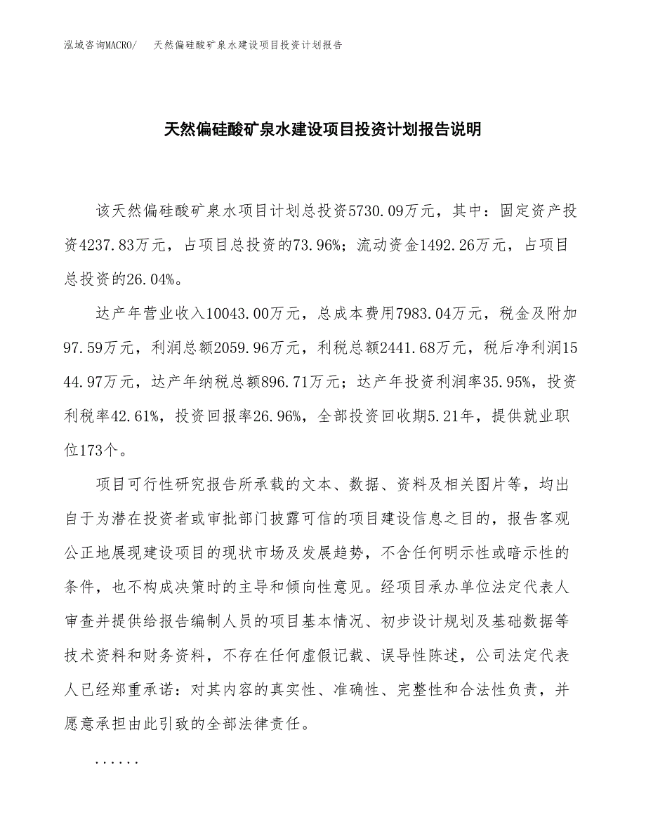 天然偏硅酸矿泉水建设项目投资计划报告.docx_第2页