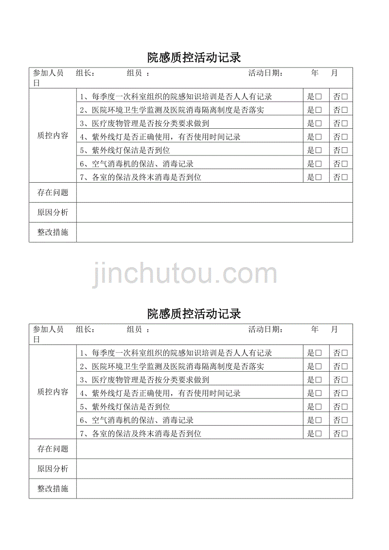 院感质控活动记录模板_第1页