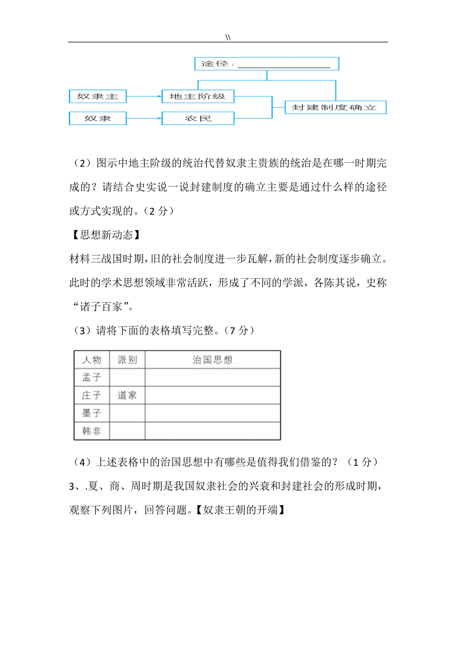 人教出版历史七年级.上册期末复习计划材料分析题_第2页