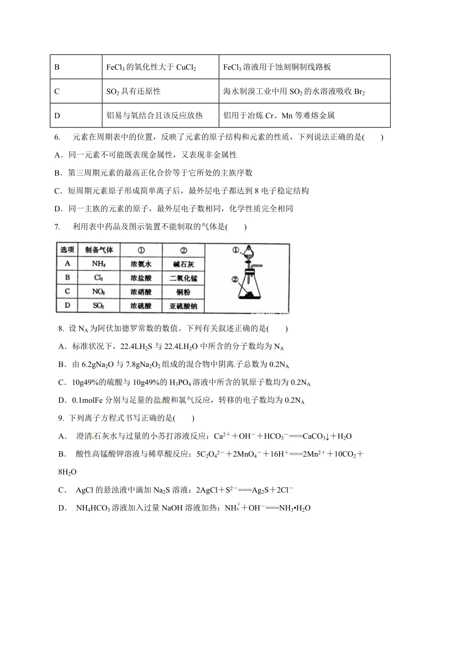 辽宁省沈阳市第一七零中学2019届高三下学期开学考试化学试题（含答案）_第2页