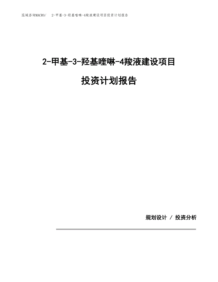 2-甲基-3-羟基喹啉-4羧液建设项目投资计划报告.docx_第1页