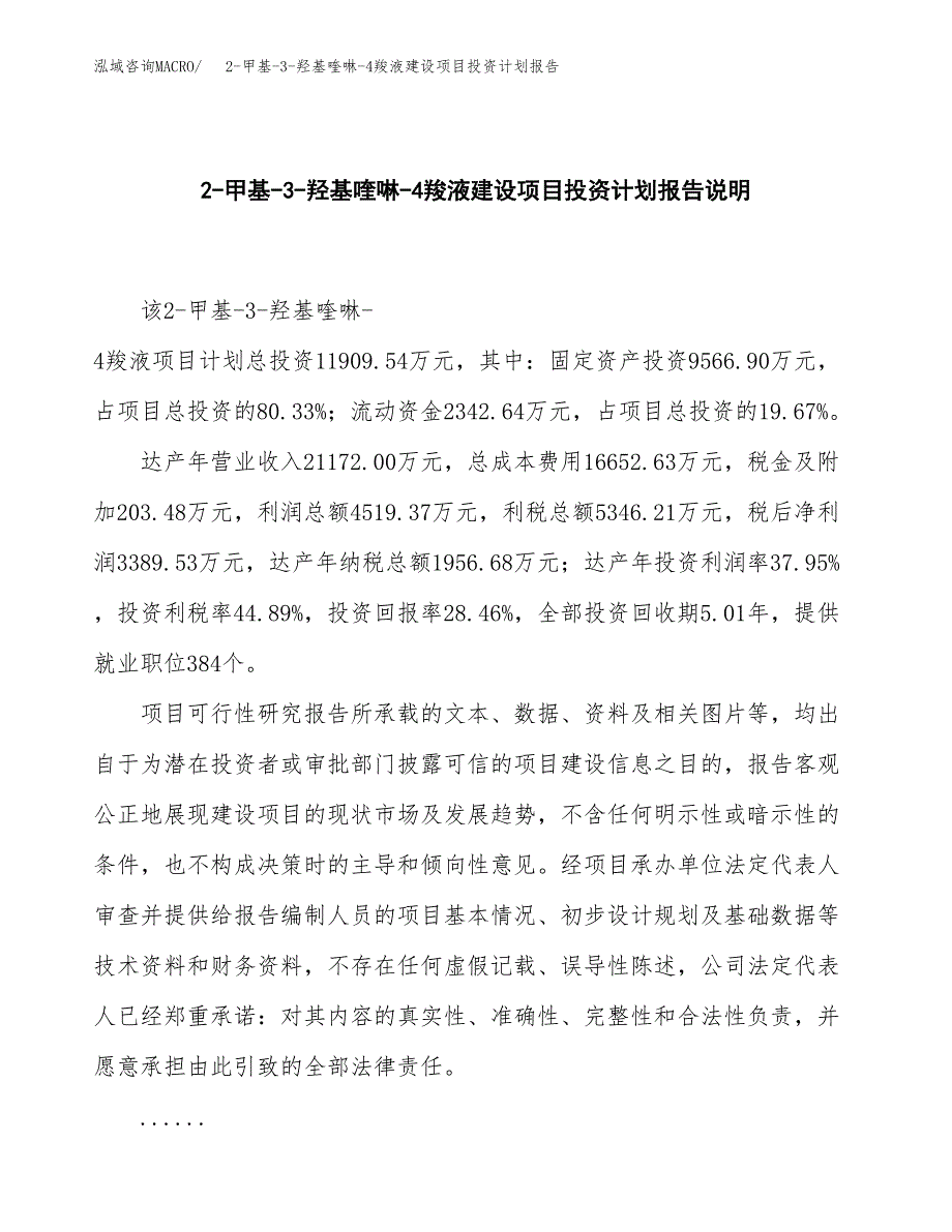 2-甲基-3-羟基喹啉-4羧液建设项目投资计划报告.docx_第2页