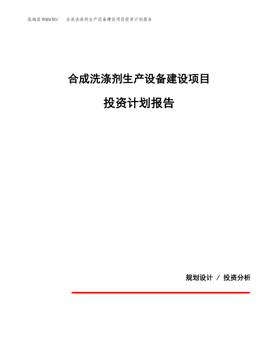 合成洗涤剂生产设备建设项目投资计划报告.docx_第1页